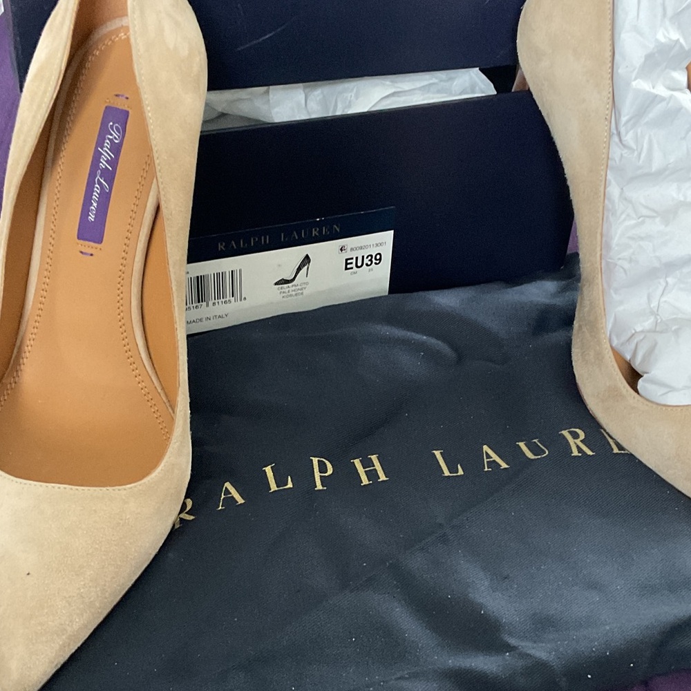 Ralph Lauren Tan Suede Pointed-Toe Pumps